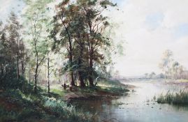 L* Richardsoil on canvas,`Spring in the Wood - The Thames at Bray`,signed,16 x 24in.