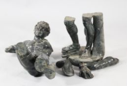 After The Antique. The Dancing Faun, an Italian green serpentine marble figure, damaged