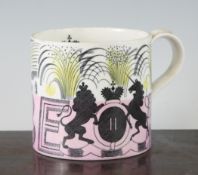 A Wedgwood Queen Elizabeth II Coronation mug, designed by Eric Ravilious, c.1953, printed marks, 4.