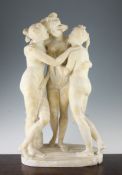 After Canova. An alabaster figure group `The Three Graces`, on oval base, 24in.