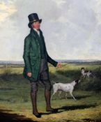 Henry Calvert (1798-1869)oil on canvas,Portrait of Mr Mansell standing in a landscape with two