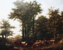 Thomas Sidney Cooper RA (1803-1902)oil on canvas,Cattle watering in a wooded landscape,signed and