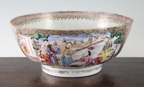 A Chinese mandarin pattern famille rose bowl, Qianlong period, typically painted with reserves of