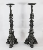 A pair of 19th century French patinated bronze Renaissance revival Antheniennes or torcheres,