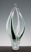 A large Flygfors `Fantasia` cased non-vase, by Paul Kedelv, cased in green and white glass, paper