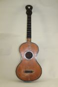 A 19th century French romantic parlor guitar, signed Ch... Mirecourt, with ebony and ivory inlay,