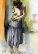 Douglas Portway (South African, 1922-1993)watercolour,Woman dressing,signed and dated `90,19.5 x