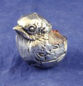 A large George V novelty silver pin cushion, modelled as a hatching chick, by Sampson Mordan & Co,
