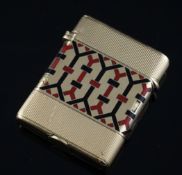 A French Art Deco 18ct gold and two colour enamel petrol lighter, by Van Cleef & Arpels, of