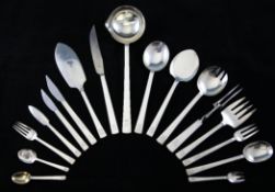 A stylish 1930`s suite of silver cutlery, by Charles Boyton, comprising seventy two items, of