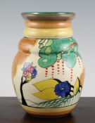 A Clarice Cliff `Moonlight` vase, moulded shape no. 358, printed facsimile signature and `Bizarre`