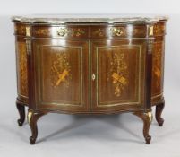 An Edwards & Roberts Edwardian French transitional style marble top side cabinet, fitted two drawers