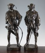 Emile Louis Picault (1833-1915). A pair of bronze figures; `Archer, 13th siecle` & `Eschalion,