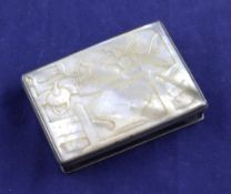 A 19th century Chinese silver and carved mother of pearl pill box, of rectangular form, decorated