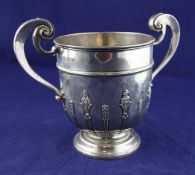 A late Victorian silver two handled presentation trophy cup with horse racing related inscription,