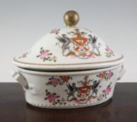 A Samson oval tureen and cover, early 20th century, painted in Chinese famille rose style, with a