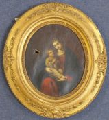 19th century Italian Schooloil on canvas,Madonna and child,oval,9.5 x 8in. Starting Price: £80