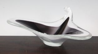 A Flygfors `coquille` cased manta ray bowl, by Paul Kedelv, cased in black and white glass, engraved