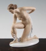 A Rosenthal nude figure titled `After Bathing`, modelled by Karl Lysek , green painted mark,