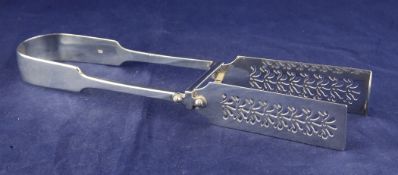 A pair of Victorian silver asparagus tongs, with engraved monogram, George Adams, London, 1860, 9.
