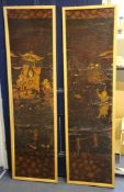 A set of four 18th century Spanish leather chinoiserie panels, once forming part of a folding