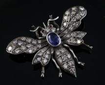 A gold, ruby, sapphire and diamond set bug brooch, the total diamond weight approximately 2.50ct,