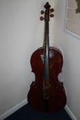 A late 19th century cello with two piece back, with restorations, length of back 29.5in. Starting