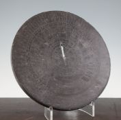 A Victorian circular carved slate sundial plate, by Richard Melvin, London, the gnomon now