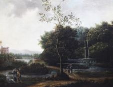 Late 18th /early 19th century English Schooloil on canvas,Figures in a landscape, a fountain