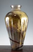 A Jean-Claude Novaro large iridescent ribbed glass vase, signed and dated 28/6/1968, 22in.