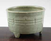 A Chinese Longquan celadon censer, Ming Dynasty, decorated with the eight trigrams design, within