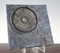 A rare unique Troika pottery plaque, by Benny Sirota, of square form, decorated with a circular