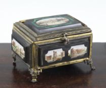 A 19th century gilt brass micro-mosaic panelled casket, the lid decorated with St Peter`s Square,