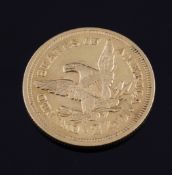 A U.S.A. 1854 two and a half dollar gold coin. Starting Price: £120