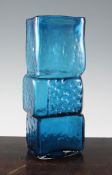 A large Whitefriars Kingfisher blue drunken bricklayer vase, designed by Geoffrey Baxter, 13in.