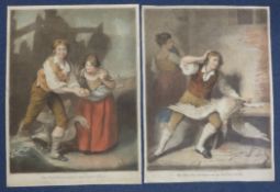 John Young After R.M.Payepair of colour mezzotints,`The boy discovering the golden eggs` and `The