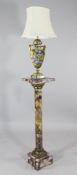 A variegated marble and ormolu mounted lamp base, in Louis XVI style, with four acanthus leaf capped