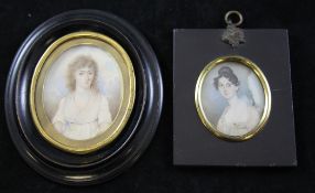 Early 19th century English Schooloil on ivory,Miniature of a young woman, 3 x 2.5in. and a later