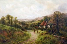 Frederick Carlton (19th century)oil on canvas,Figures beside thatched cottages,signed,20 x 30in.