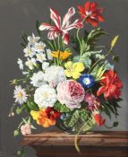 Robert Dumont-Smith (20th century)oil on canvas,Still life of flowers in a glass vase,signed,18.5