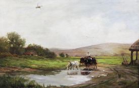 James Aumonier (1832-1911)oil on canvas,`The farmyard`,signed,20 x 30in. Starting Price: £160