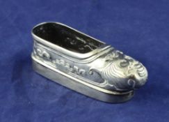 A late 19th/early 20th century Chinese silver model of a shoe, by Wang Hing, Hong Kong, with