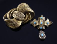 Two Victorian gold brooches, one modelled as a bow with cannetile decoration, 1.75in, the other