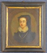 English Schooloil on wooden panel,Portrait of a 17th century lady,7.5 x 6.25in. Starting Price: £