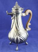A late 18th/early 19th century Maltese silver coffee pot, of baluster form, with spiral fluted