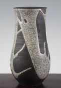 Tim Andrews. A black and crackleglaze raku vase, of baluster form, impressed `TA` seal, 9.5in.