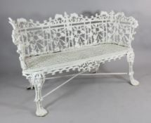 A 19th century Coalbrookdale convolvulus pattern garden bench, with pierced metal seat and `X` frame