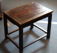 A Chinese rosewood rectangular occasional table, with carved scrolled shaped frieze, square