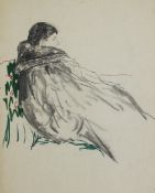 Filip Andreeric Maljavin (Russian 1869-1940)pencil and pastel on buff paper,Study of a lady seated