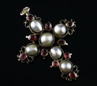 An 18th century gold, pearl and gem set cruciform pendant, 2in. Starting Price: £640